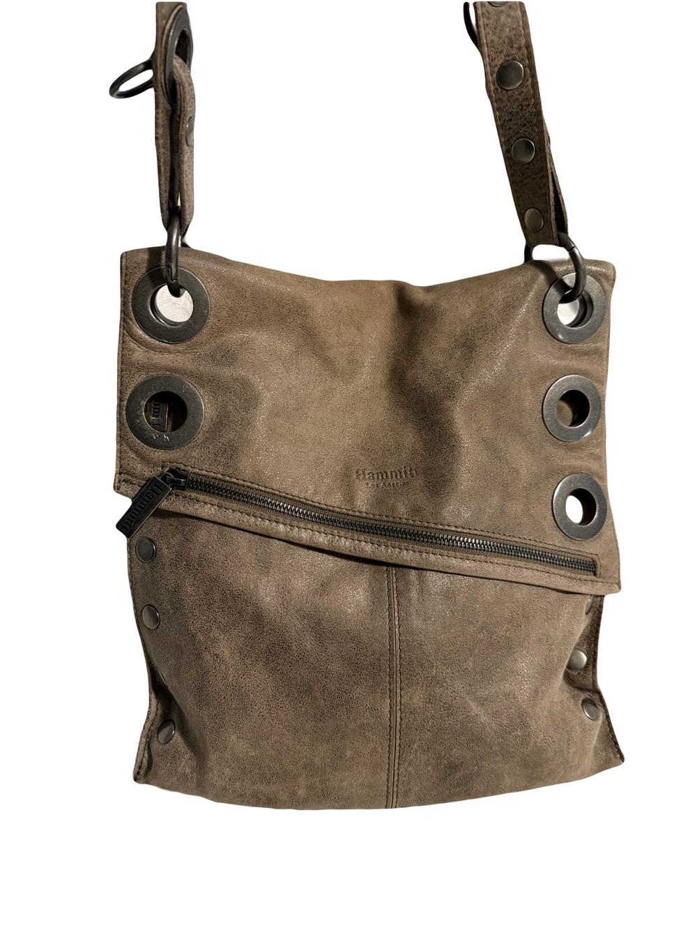 Hammitt brown tan VIP leather suede crossbody bag with grommet details purse Y2K
